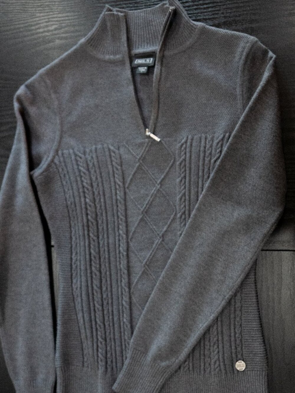 NILS Gray Cable Knit Quarter Zip Sweater Women's Small
